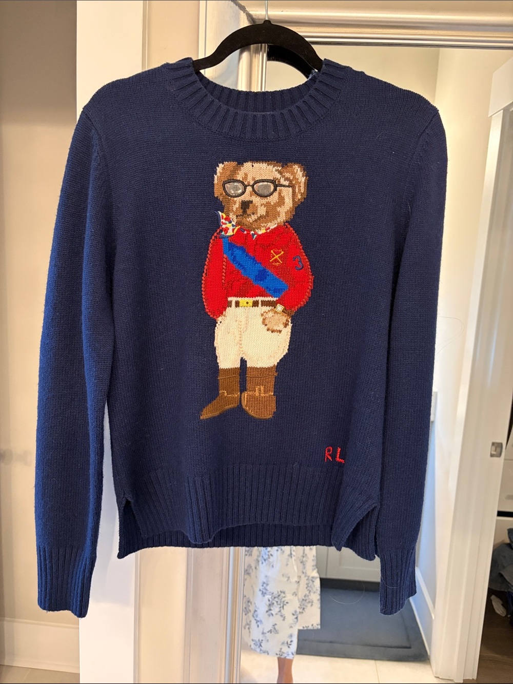 Navy Bear Intarsia Crewneck Sweater
